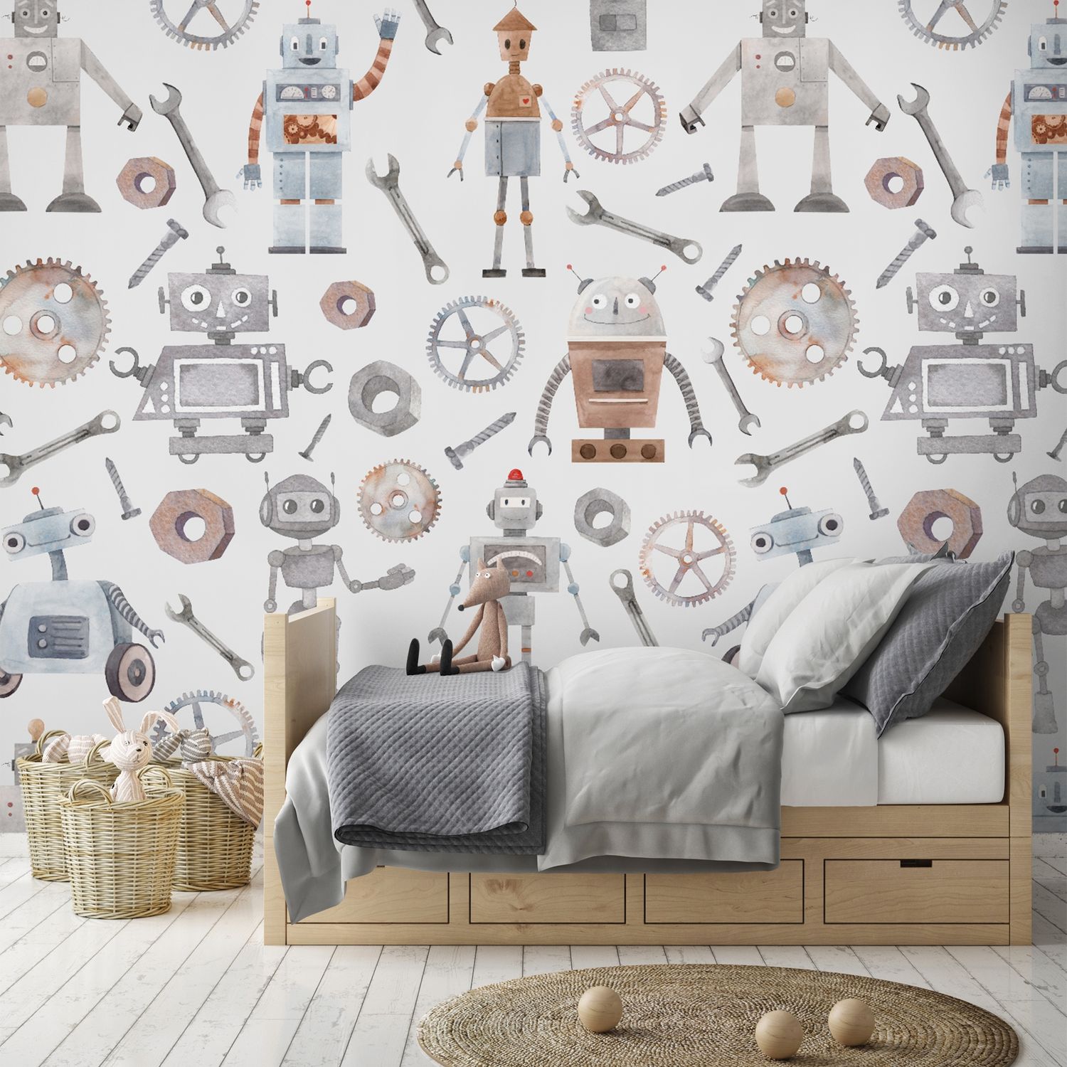 Kids Watercolor Robot Wallpaper Mural