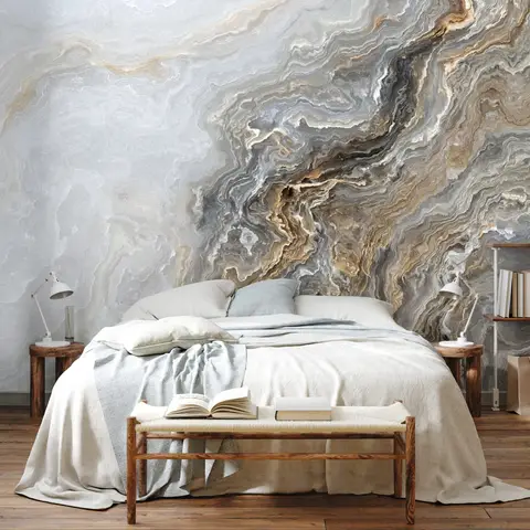 Dark Marble Gray and Brown Waves Wallpaper Mural