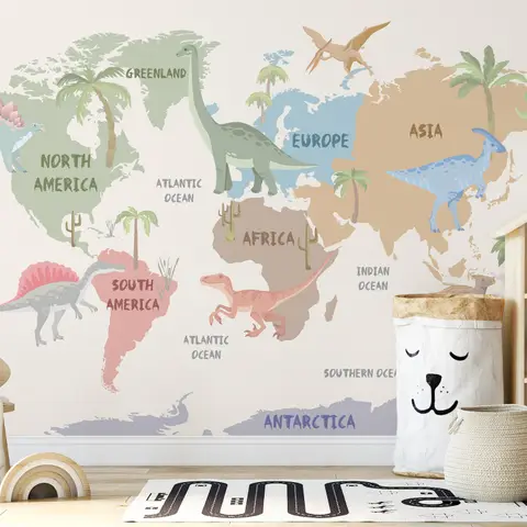Kids Dinosaurs World Map Wallpaper Mural