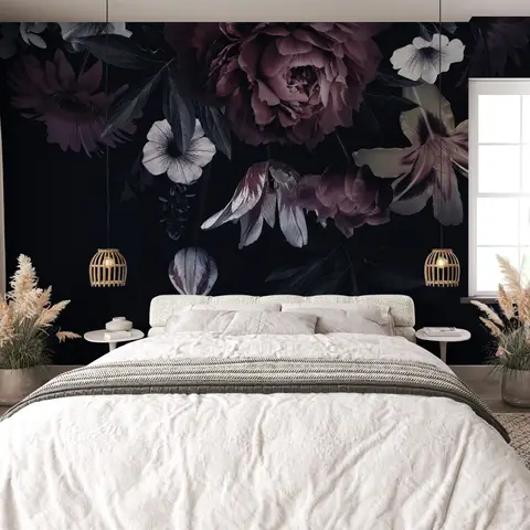 Dark Floral Claret Peony Floral Wallpaper Mural