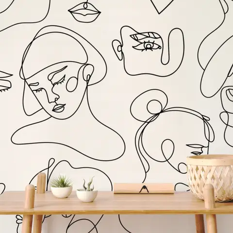 Black and White Abstract Faces Wallpaper Mural