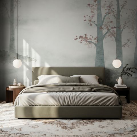 Nebeliger Wald Herbstlandschaft Fototapete