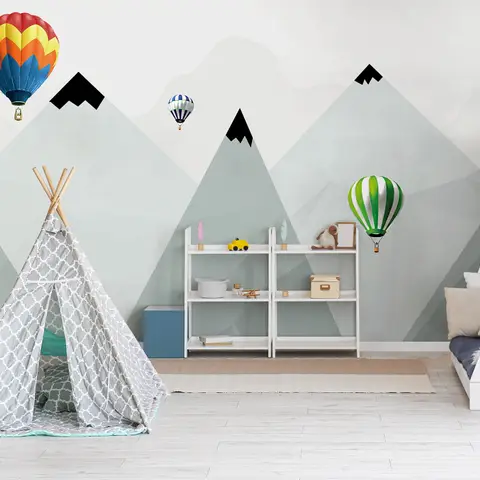 Kids Mountains Hot Air Balloon Wallpaper Mural