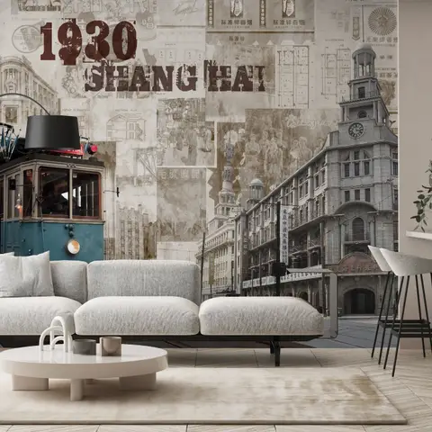 Papier peint panoramique ville vintage de Shanghai