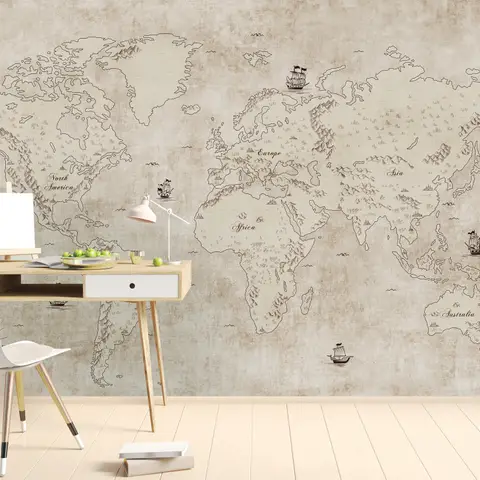 Vintage Old Parchment World Map Wallpaper Mural