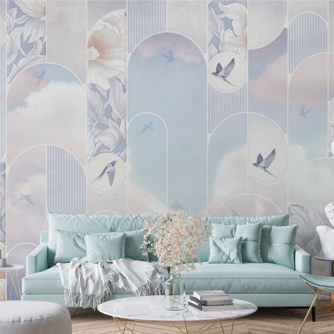 Dreamy Floral and Birds Wallpaper Mural