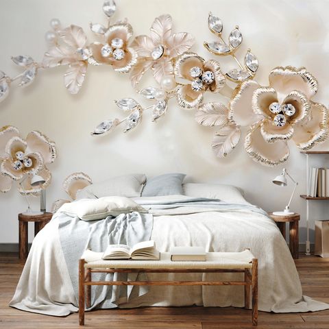 Cream Jewellery Rose Floral Wallpaper Mural