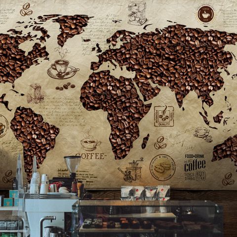 3D Looking Coffee Map Wallpaper Mural