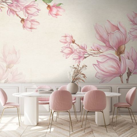 Watercolor Pink Magnolia Blossom Wallpaper Mural