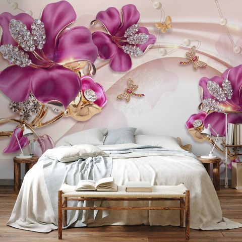 Pink Swarovski Lily Floral Wallpaper Mural