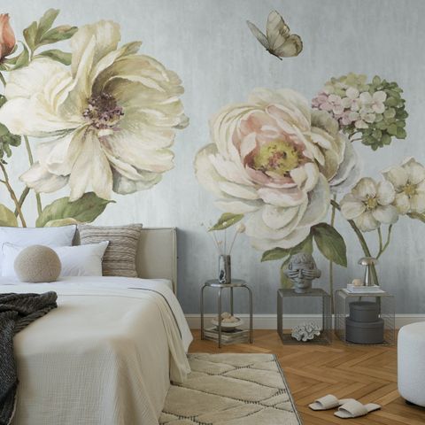 Papier peint panoramique vintage avec pivoines