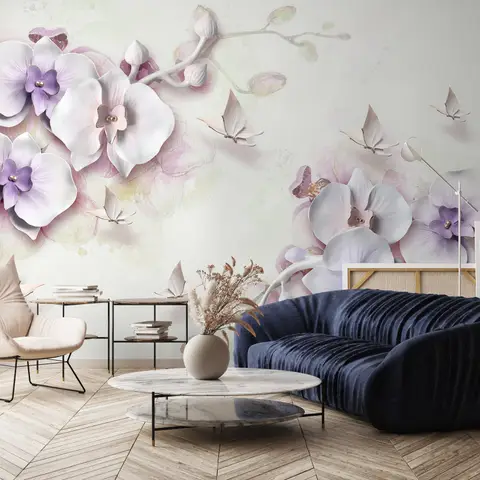 Purple Orchid Floral Wallpaper Mural