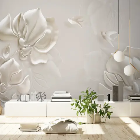 3D Embossed Look Magnolia Floral Art Wallpaper Mural
