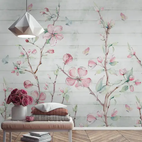 Watercolor Cherry Blossom Wallpaper Mural