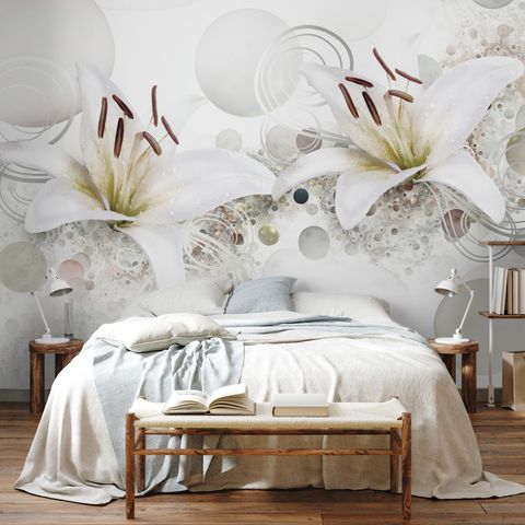 White Lily Floral Wallpaper Mural