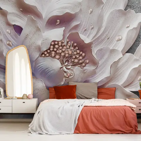 Elegant 3D Floral Pearl Wallpaper Mural