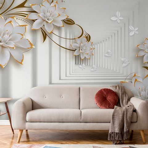 Lily Floral with Abstract Corridor Wallpaper Mural