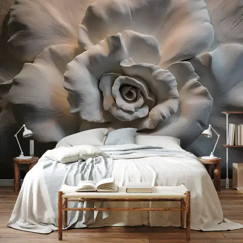 3D Embossed Look Cement Roses Wallpaper Mural