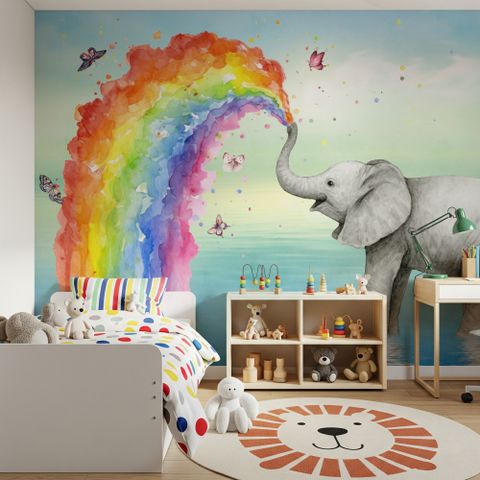 Papier peint éléphant arc-en-ciel aquarelle enfants