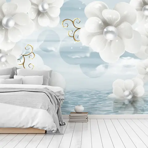 Jewelry White Lux Floral Wallpaper Mural