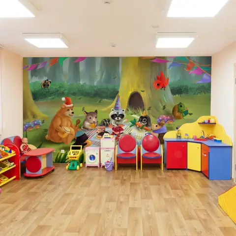 Cartoon Animals in the Woods Wallpaper Mural