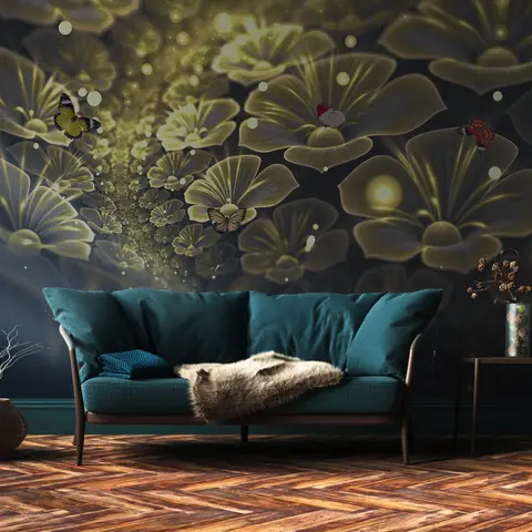 Dark Floral of Yellow Light Wallpaper Mural