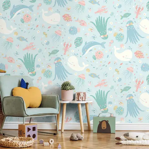 Pastel Underwater Adventure Sea Life Wallpaper Mural