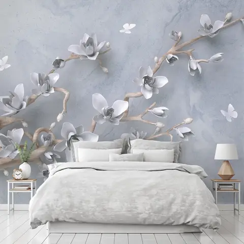 Artistic Magnolia Flowers and Branches Wallpaper Mural