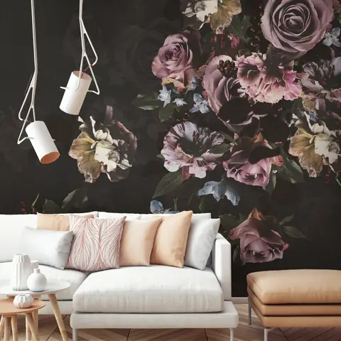 Dark Rose Floral Bouqet Wallpaper Mural