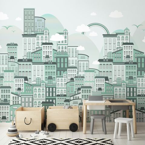Monochrome City View Wallpaper Mural