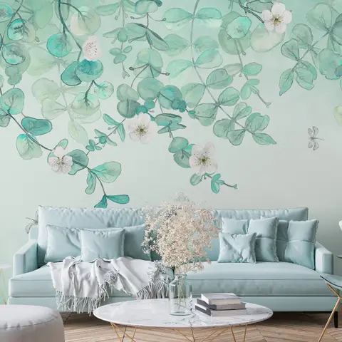 Plum Blossom with Leaves Wallpaper Mural