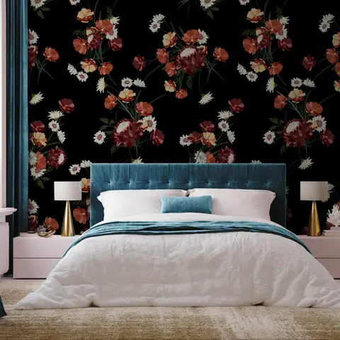 Chinese Red Floral Wallpaper Mural