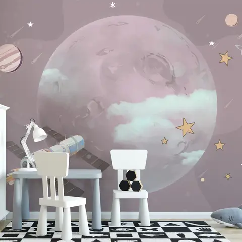 Cartoon Planets and Starry Space Wallpaper Mural