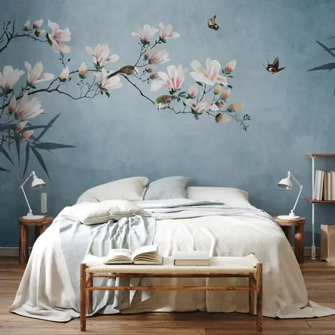 Pink Magnolia Floral Art Wallpaper Mural