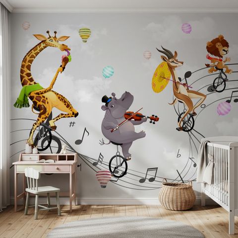 Papier peint animaux de dessins animés et notes de musique