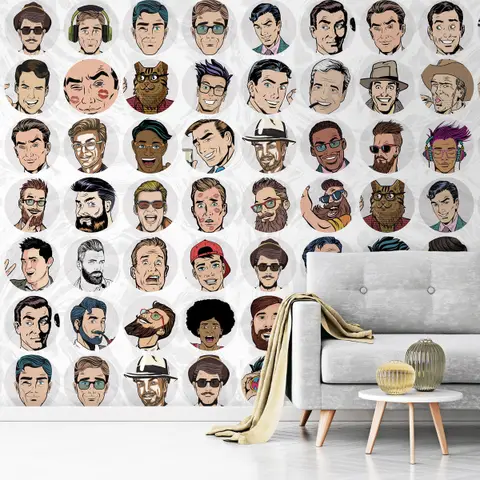 Men Face Pop Art Wallpaper Mural