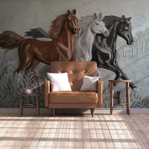 3D Embossed Look Horses Wallpaper Mural