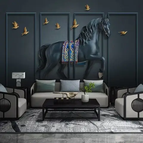 3D Embossed Look Dark Horse Wallpaper Mural