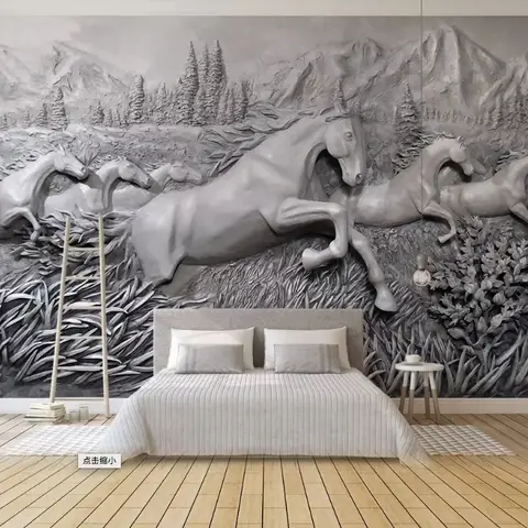 3D Embossed Look Cement Angel Horses Wallpaper Mural