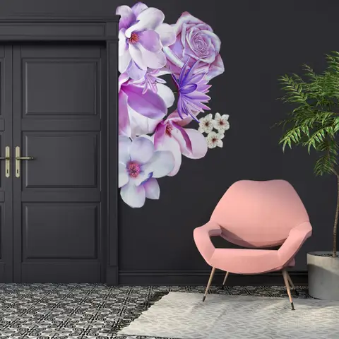 3D Floral Pink Lily Orchid Rose Bouqets Wall Decal Sticker