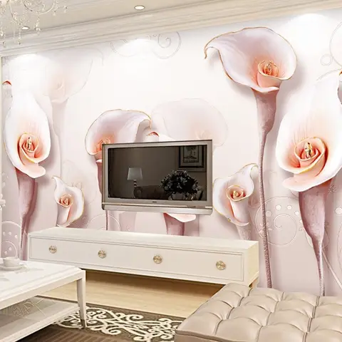 3D Embossed Look Soft Calla Lily Floral Wallpaper Mural