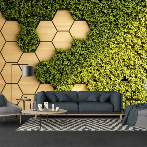 3D Look Honeycomb Pattern and Fresh Grass Wallpaper Mural