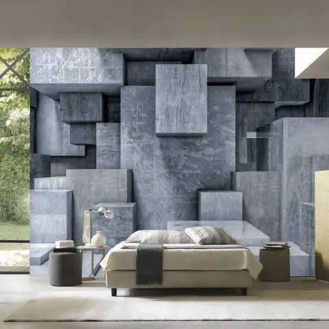 3D Look Concrete Style Gray Abstract Cubes Wallpaper Mural