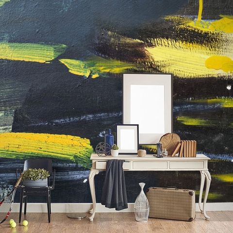Oil Painting Black Yellow Splash Wallpaper Mural