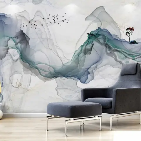 Abstract Colorful Smoke with Tree Wallpaper Mural
