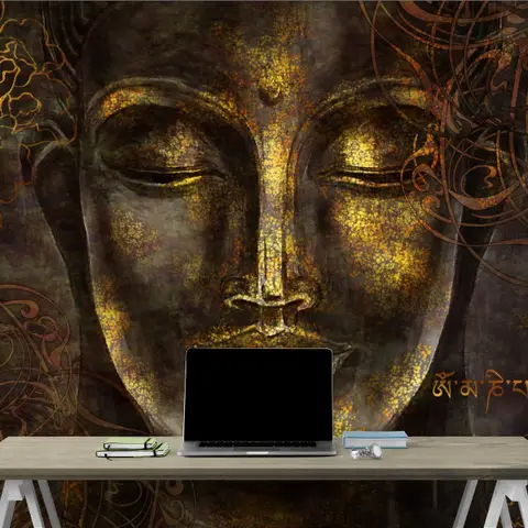 Buddhist Art Gold Style 3D Look Buddha Wallpaper Mural