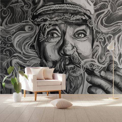 Grayscale Smoker Man Wallpaper Mural