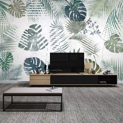 Retro Tropical Leaf Pattern Wallpaper Mural