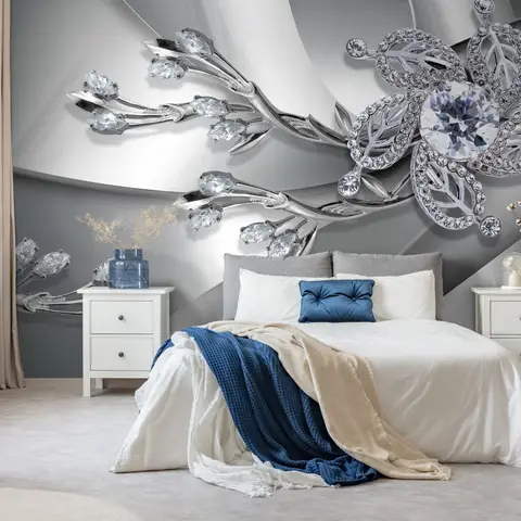 Silver Crystal Daisy Floral Wallpaper Mural