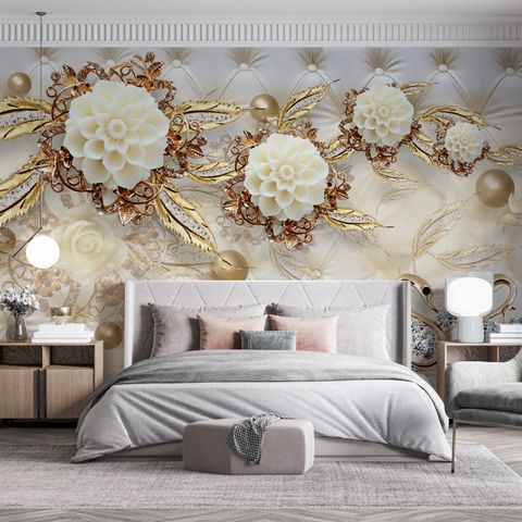 Swan with Peony Floral Wallpaper Mural